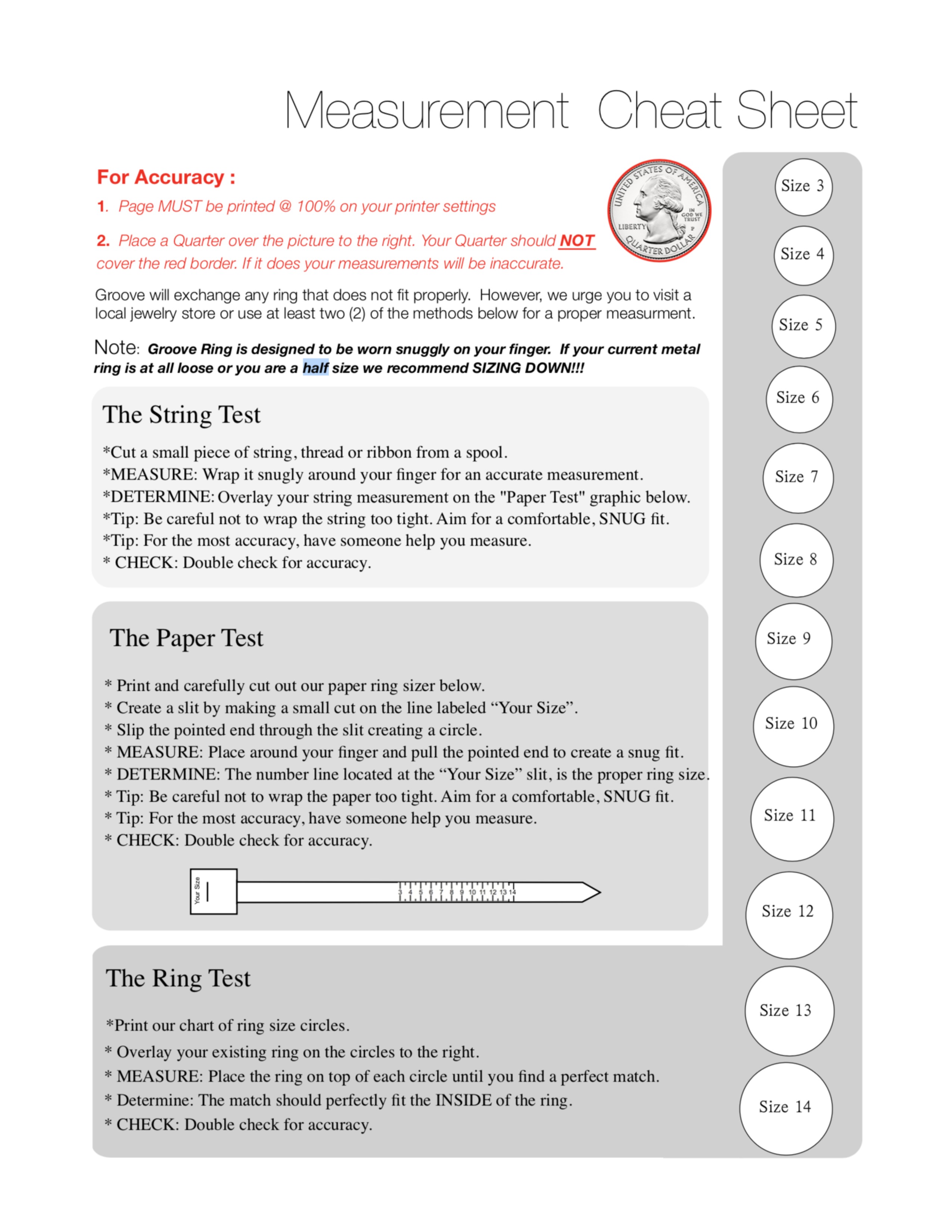 Groove Ring Size Chart